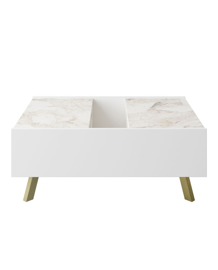 Mesa baja ELOISE, biIaminado mármol blanco, 89,5 cms.