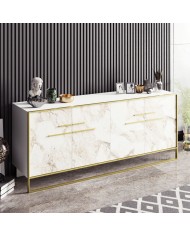 Aparador SIENA, biIaminado mármol blanco con metal dorado, 180 cms.