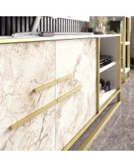 Mueble de TV SIENA, biIaminado mármol blanco con metal dorado, 160 cms.