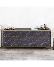 Aparador SIENA, biIaminado mármol negro con metal dorado, 180 cms.