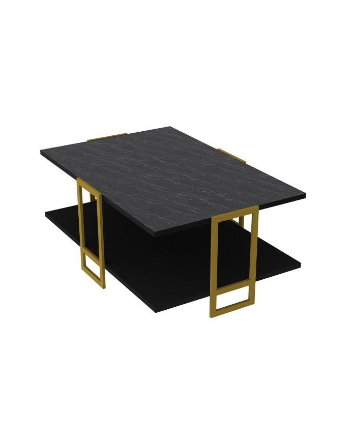 Mesa baja SIENA, biIaminado mármol negro, con metal dorado 91,5 cms.