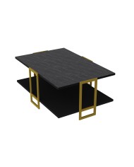 Mesa baja SIENA, biIaminado mármol negro, con metal dorado 91,5 cms.