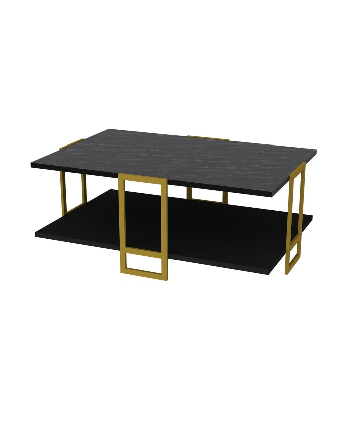 Mesa baja SIENA, biIaminado mármol negro, con metal dorado 91,5 cms.