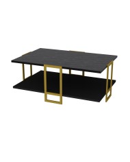 Mesa baja SIENA, biIaminado mármol negro, con metal dorado 91,5 cms.