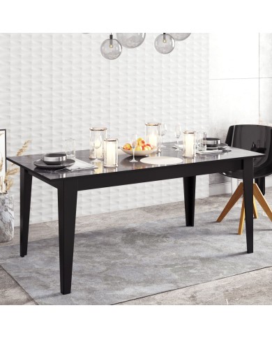 Mesa de comedor SIENA, biIaminado mármol negro, 180 x 90 cms.