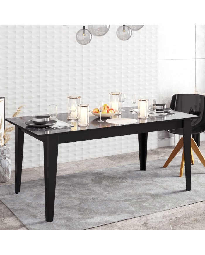 Mesa de comedor SIENA, biIaminado mármol negro, 180 x 90 cms.