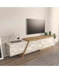Mueble de TV PRUDENCE, biIaminado mármol blanco con roble, 180 cms.