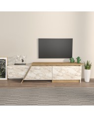 Mueble de TV PRUDENCE, biIaminado mármol blanco con roble, 180 cms.