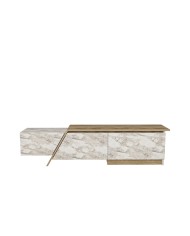 Mueble de TV PRUDENCE, biIaminado mármol blanco con roble, 180 cms.