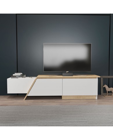 Mueble de TV PRUDENCE, biIaminado blanco con roble, 180 cms.