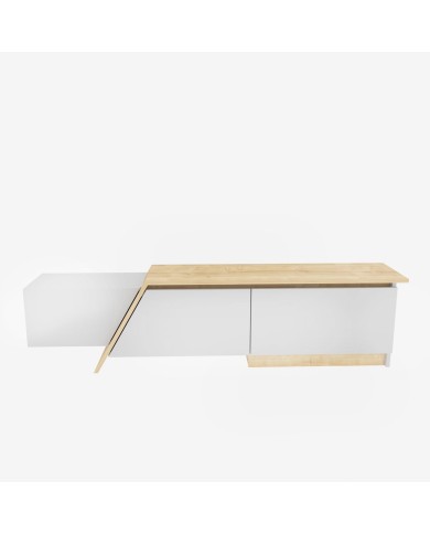 Mueble de TV PRUDENCE, biIaminado blanco con roble, 180 cms.