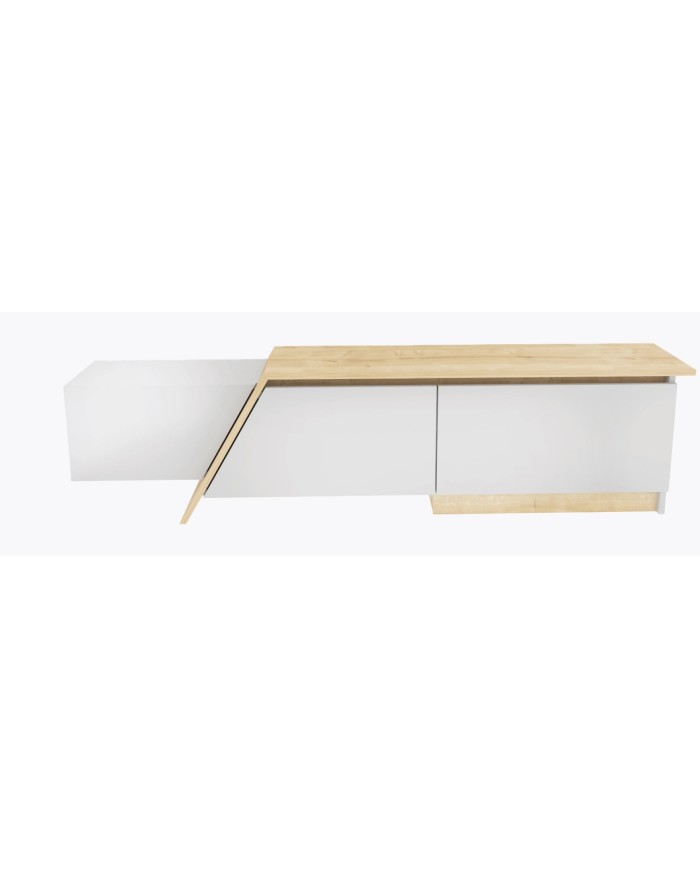 Mueble de TV PRUDENCE, biIaminado blanco con roble, 180 cms.
