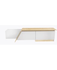Mueble de TV PRUDENCE, biIaminado blanco con roble, 180 cms.