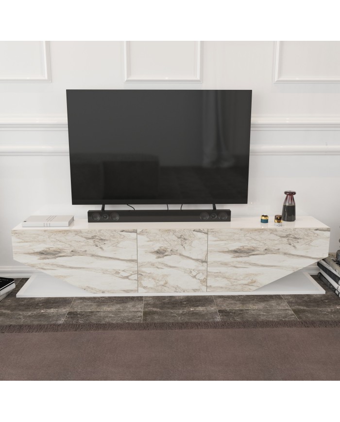 Mueble de TV VIOLET, biIaminado mármol blanco, 180 cms.