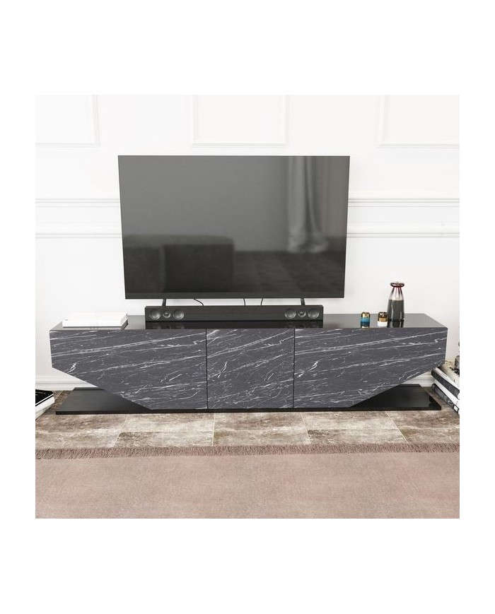 Mueble de TV VIOLET, biIaminado mármol negro, 180 cms.