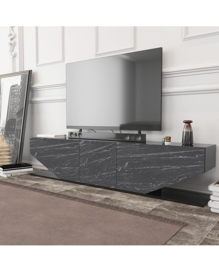Mueble de TV VIOLET, biIaminado mármol negro, 180 cms.