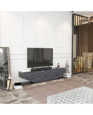 Mueble de TV VIOLET, biIaminado mármol negro, 180 cms.