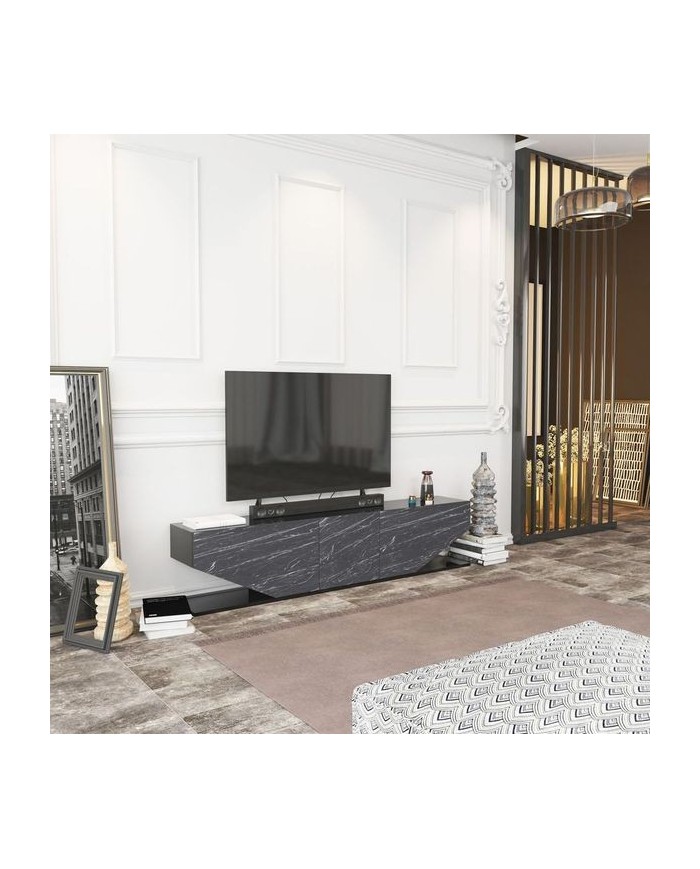 Mueble de TV VIOLET, biIaminado mármol negro, 180 cms.