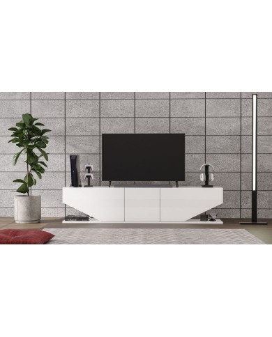 Mueble de TV VIOLET, biIaminado blanco brillo, 180 cms.