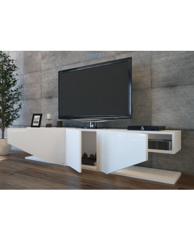 Mueble de TV VIOLET, biIaminado blanco brillo, 180 cms.
