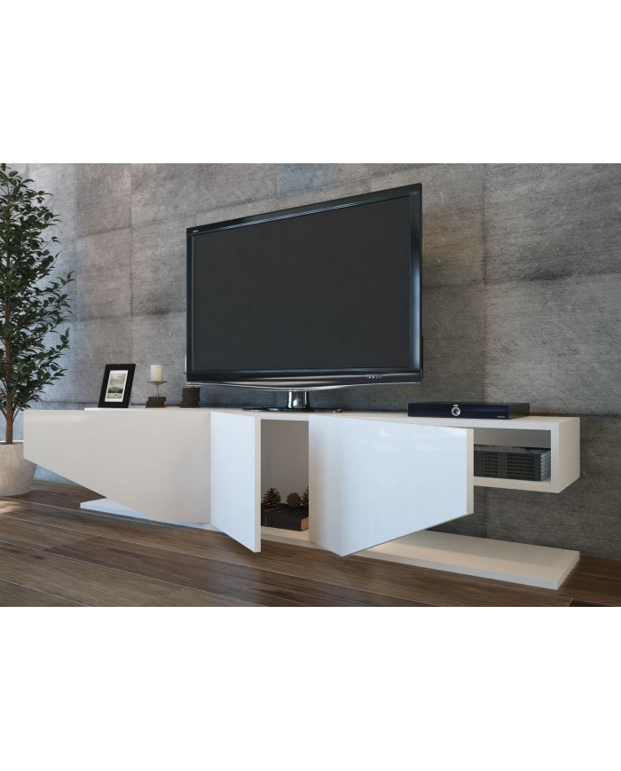 Mueble de TV VIOLET, biIaminado blanco brillo, 180 cms.