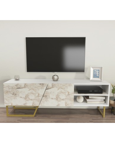 Mueble de TV MARCUS, biIaminado mármol blanco, 150 cms.