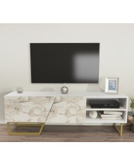 Mueble de TV MARCUS, biIaminado mármol blanco, 150 cms.
