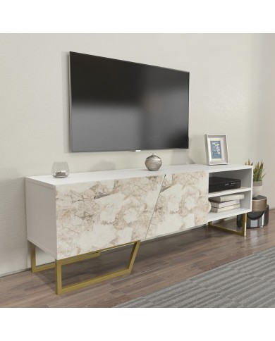 Mueble de TV MARCUS, biIaminado mármol blanco, 150 cms.