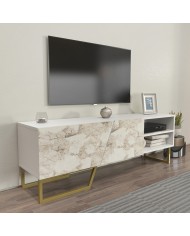 Mueble de TV MARCUS, biIaminado mármol blanco, 150 cms.