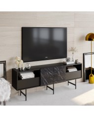 Mueble de TV SIMON, biIaminado mármol negro, 180 cms.