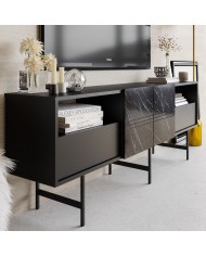 Mueble de TV SIMON, biIaminado mármol negro, 180 cms.