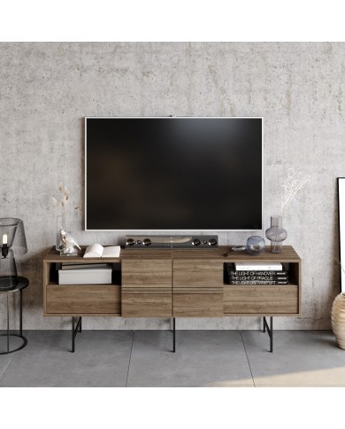 Mueble de TV SIMON, biIaminado nogal, 180 cms.