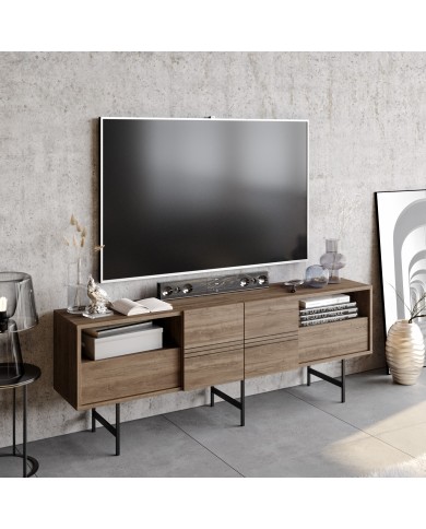 Mueble de TV SIMON, biIaminado nogal, 180 cms.