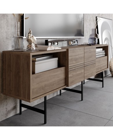 Mueble de TV SIMON, biIaminado nogal, 180 cms.