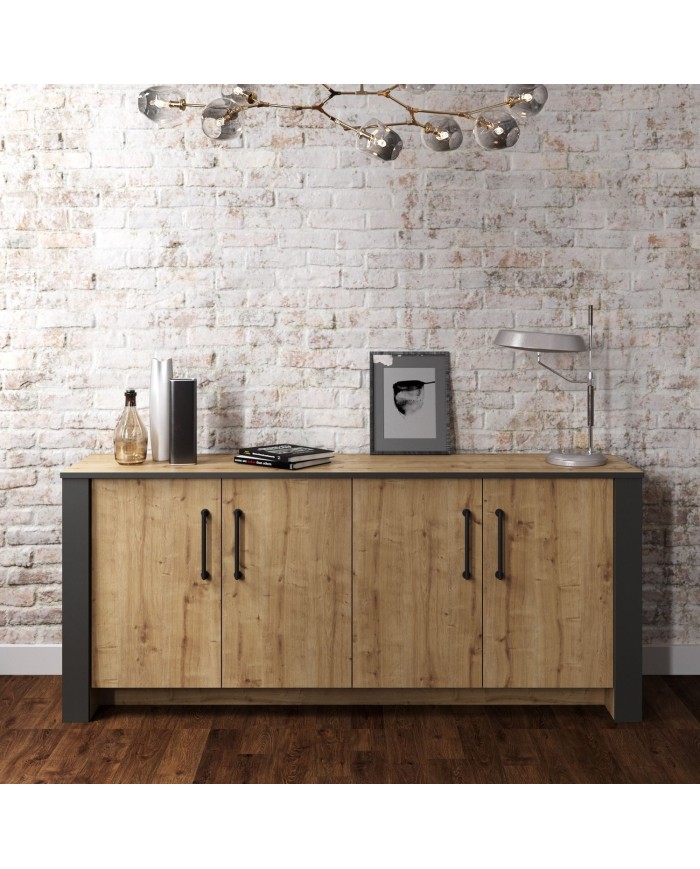 Aparador PHILIPPA, biIaminado roble con gris oscuro, 180 cms.