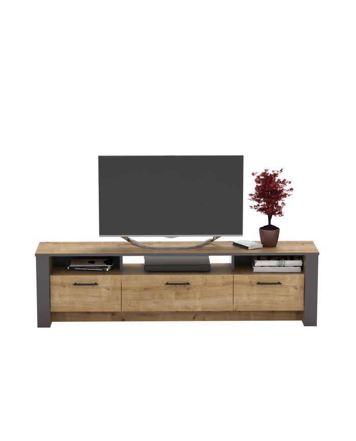 Mueble de TV PHILIPPA, biIaminado roble con gris oscuro, 180 cms.