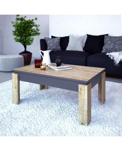 Mesa baja PHILIPPA, biIaminado roble con gris oscuro, 90 cms.