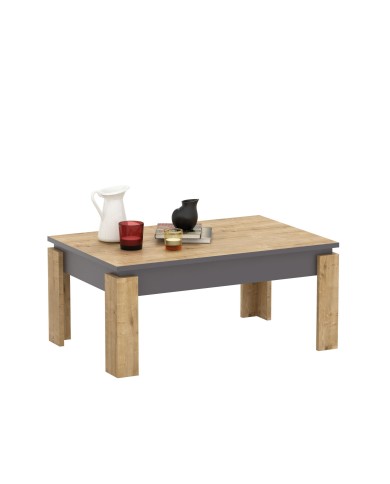 Mesa baja PHILIPPA, biIaminado roble con gris oscuro, 90 cms.