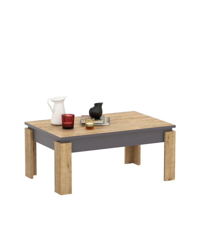Mesa baja PHILIPPA, biIaminado roble con gris oscuro, 90 cms.