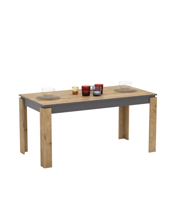 Mesa de comedor PHILIPPA, biIaminado roble con gris oscuro, 160 x 80 cms.