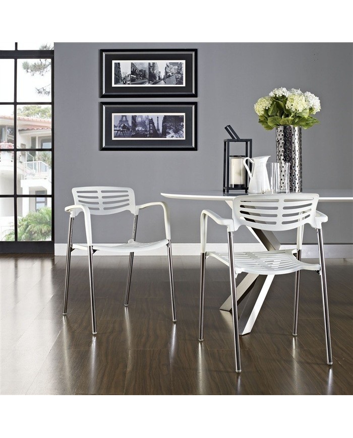 Sillón ALBENIZ, cromado, polipropileno blanco