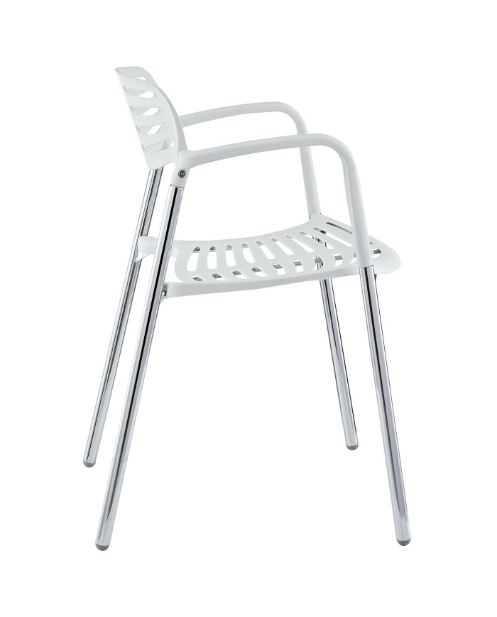 Sillón ALBENIZ, cromado, polipropileno blanco