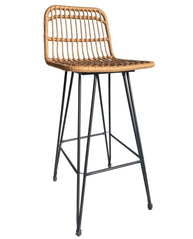 Taburete BRUNEI, metal, ratán beige