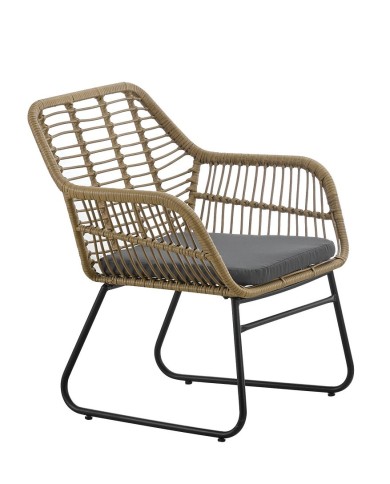 Sillón KROYA, metal, ratán beige, cojín negro