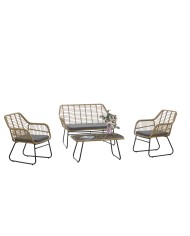 Sillón KROYA, metal, ratán beige, cojín negro