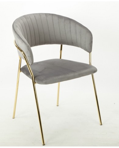 Sillón KEFRÉN NEW, metal, cromado dorado, tapizado velvet gris