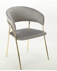 Sillón KEFRÉN NEW, metal, cromado dorado, tapizado velvet gris