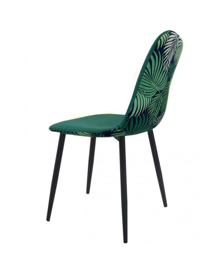 Silla HORUS NEW, metal, tapizado velvet verde con trasera floral a juego