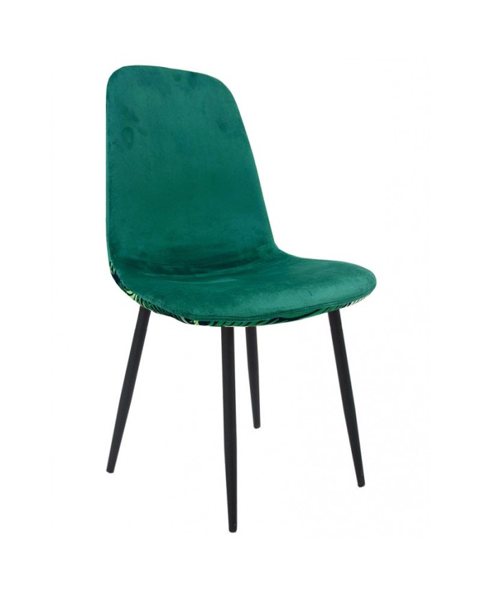 Silla HORUS NEW, metal, tapizado velvet verde con trasera floral a juego
