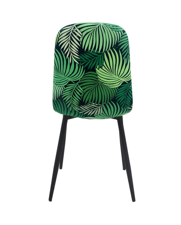 Silla HORUS NEW, metal, tapizado velvet verde con trasera floral a juego